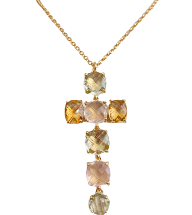 Collana a croce con pietre naturali