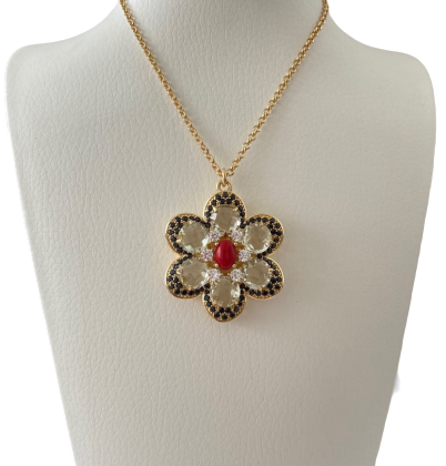 Collana a fiore con pietre naturali e zirconi
