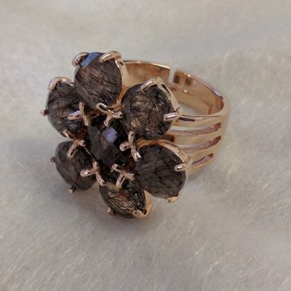 Anello fiore quarzo rutilato nero