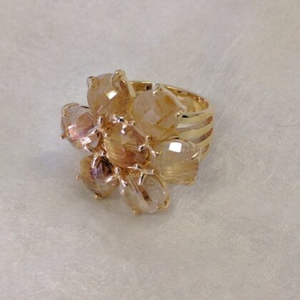 Anello fiore quarzo rutilato oro