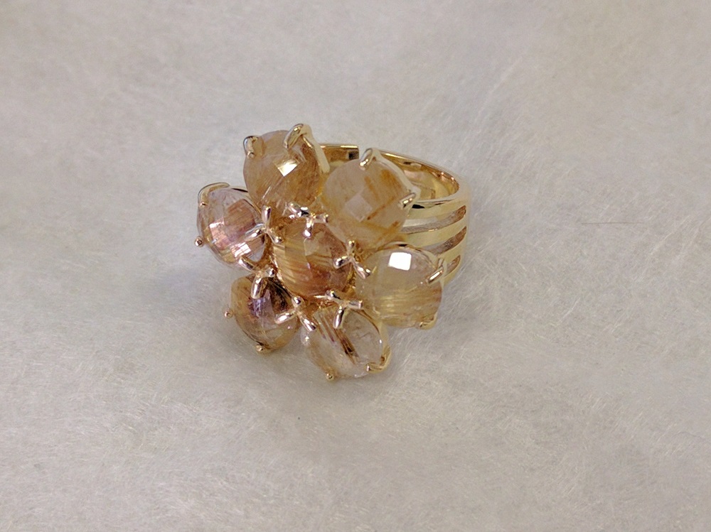 Anello fiore quarzo rutilato oro