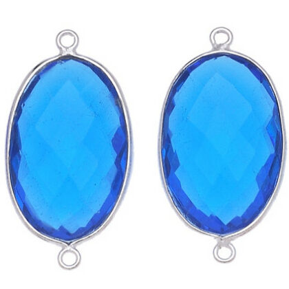 OVALE C/BORDO ARG. 925 C/2 ANELLI 24*16 MM. QUARZO BLU