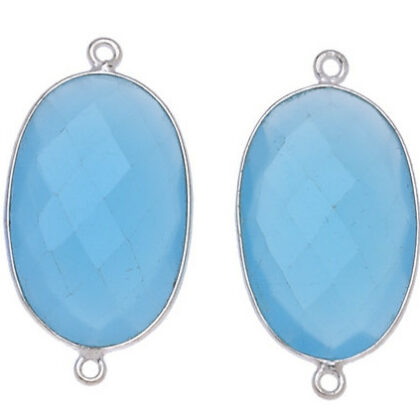 OVALE C/BORDO ARG. 925 C/2 ANELLI 24*16 MM. AGATA AZZURRA