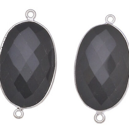 OVALE C/BORDO ARG. 925 C/2 ANELLI 24*16 MM. AGATA NERA