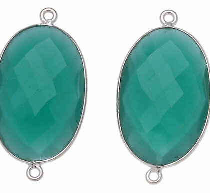 OVALE C/BORDO ARG. 925 C/2 ANELLI 24*16 MM. AGATA VERDE SCURO