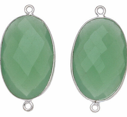 OVALE C/BORDO ARG. 925 C/2 ANELLI 24*16 MM. AGATA VERDE