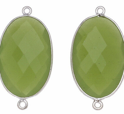 OVALE C/BORDO ARG. 925 C/2 ANELLI 24*16 MM. AGATA VERDE MUSCHIO