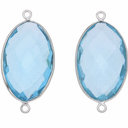 OVALE C/BORDO ARG. 925 C/2 ANELLI 24*16 MM. QUARZO AZZURRO