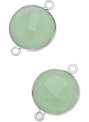 MONETA C/BORDO ARG. 925 C/2 ANELLI 14 MM. AGATA CRISOPRASIO