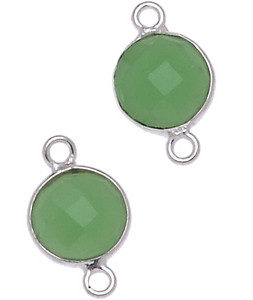 MONETA C/BORDO ARG. 925 C/2 ANELLI 9 MM. AGATA CRISOPRASIO