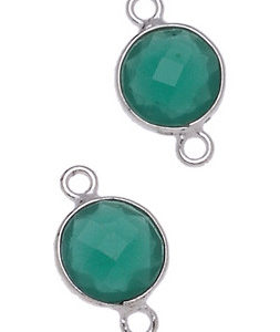 MONETA C/BORDO ARG. 925 C/2 ANELLI 9 MM. AGATA VERDE