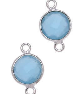 MONETA C/BORDO ARG. 925 C/2 ANELLI 9 MM. AGATA AZZURRA