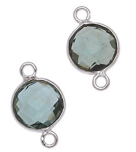 MONETA C/BORDO ARG. 925 C/2 ANELLI 9 MM. PRASIOLITE