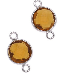 MONETA C/BORDO ARG. 925 C/2 ANELLI 9 MM. QUARZO MADERA