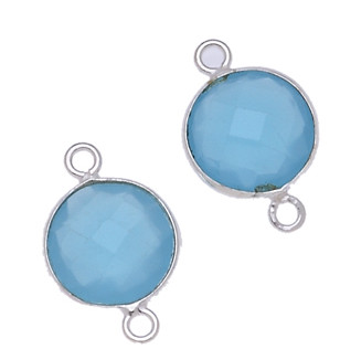 MONETA C/BORDO ARG. 925 C/2 ANELLI 11 MM. AGATA AZZURRA