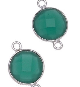 MONETA C/BORDO ARG. 925 C/2 ANELLI 11 MM. AGATA VERDE