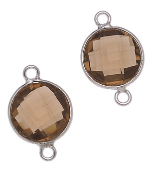 MONETA C/BORDO ARG. 925 C/2 ANELLI 11 MM. QUARZO COGNAC