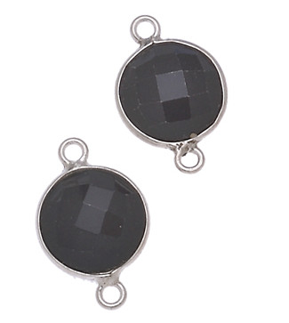 MONETA C/BORDO ARG. 925 C/2 ANELLI 11 MM. AGATA NERA