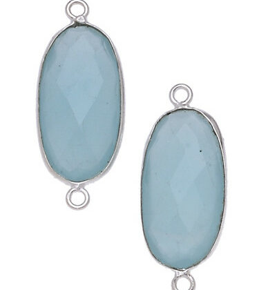 OVALE C/BORDO ARG. 925 C/2 ANELLI 11*20 MM. AGATA AZZURRA