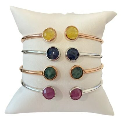 Precious stones set bangle with 2 stones, briolet cut