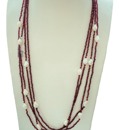 COLLANA MULTIFILI IN SPINELLO ROSSO E PERLE D'ACQUA DOLCE