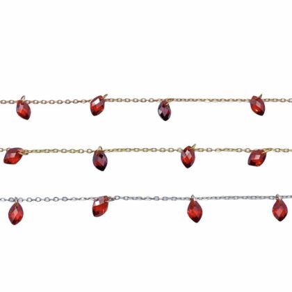 Catena con zircone rosso granato, taglio navette