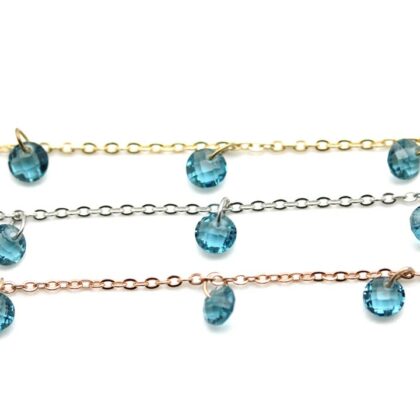 Catena con zirconi color london blu, taglio tondo