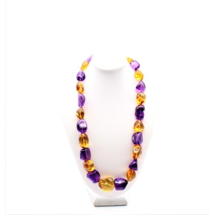 Citrine and amethyst smooth stones necklace