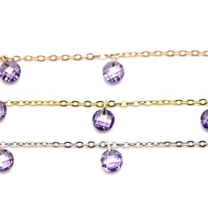 Catena con zirconi color ametista, taglio tondo