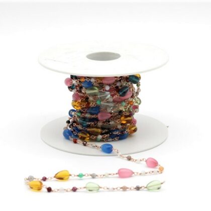 Catena a rosario con gocce foro passante e pietre multicolor