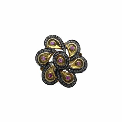 Anello in argento 925 con diamanti e rubini