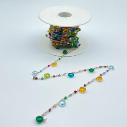 Catena a rosario con gocce e pietre multicolor