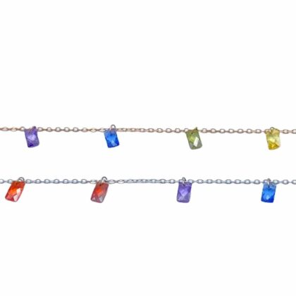 Catena con zirconi multicolor, taglio baguette