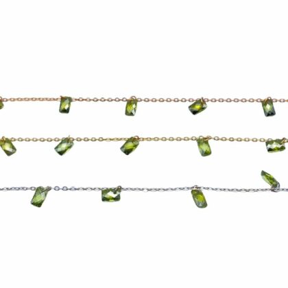 Catena con zirconi verdi peridoto, taglio baguette