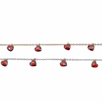 Chain with zircons garnet colour, heart cut