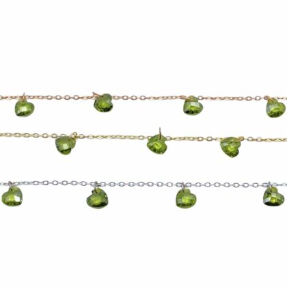 Catena con zirconi verde Peridoto, Taglio a cuore