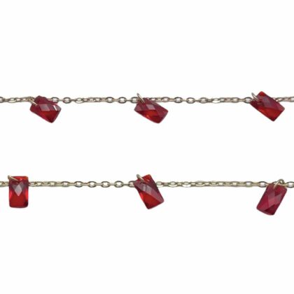 Catena con zirconi rossi, taglio baguette