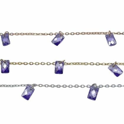 Catena con zirconi viola, taglio baguette